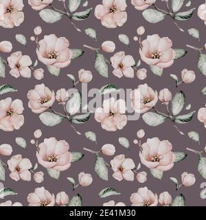 Aquarell Boho Blüte Blume nahtlose Muster. Frühling oder Sommer Dekoration floral Bohemian Design. Aquarell isoliert. Laubdarstellung mit c Stockfoto