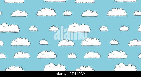 Cartoon nahtlose Vektorwolken Textur. Nahtlose, flauschige Wolken im Textildesign. Stock Vektor