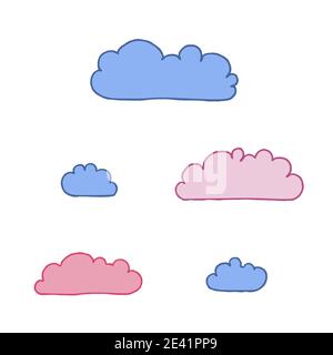 Vektorsatz für handgezeichnete Wolken. Einfache Cartoon-Stil Wolken. Stock Vektor