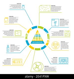 Entwicklung von Speichergeräten für Mediendaten. Vektor-Infografik-Design. Abbildung Stock Vektor