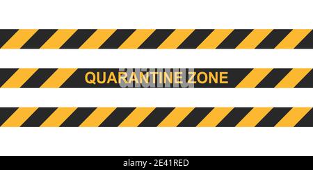 Sicherheitsband Quarantäne Zone. Warnband Fencing. Schwarze und gelbe Vektor diagonale Streifen. Epidemic covid-19 orange Band Quarantäne Zone Inschrift Stock Vektor