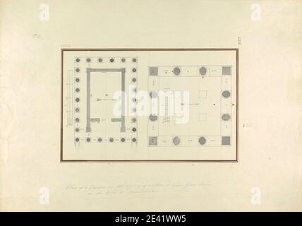 Giovanni Battista Borra, 1713â € "1770, Italienisch, Plan eines Tempels in Mylasa und von weiteren drei Stunden von dort auf der Straße nach Mandaleus, ca. 1750. Schwarze Tinte mit grauem Wash über Graphit auf mäßig dickem, mäßig strukturiertem, beigefarbenem Papier. Architekturmotiv, Säulen, Grundriss, Tempel. Asien , Ege kiyilari , MilÃ¢s , Mugla Ili , Türkei Stockfoto