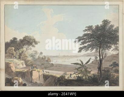 Thomas Daniell, 1749â € "1840, Briten, aktiv in Indien, Blick auf den Canton River, in der Nähe von Whampoa, China, ca. 1780. Aquarell und Graphit auf mittelschwerem, leicht strukturiertem, cremefarbenem Papier, montiert auf dickem, mäßig strukturiertem, cremefarbenen Papier. Stockfoto