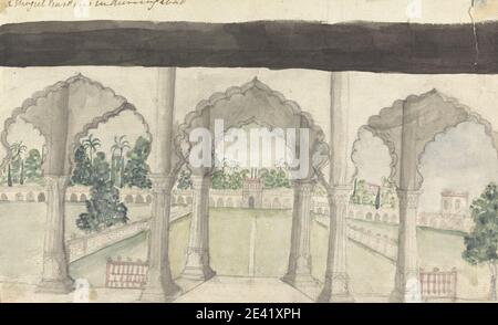 Gangaram Chintaman Tambat, aktiv 1790er Jahre, Anglo-Indian, EIN Mongul-Garten in Aurungabad, undated. Aquarell und Graphit auf mittelschwerem, leicht strukturiertem, cremefarbenen Papier. Stockfoto