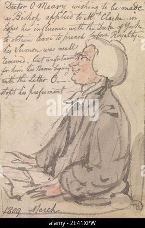 Thomas Rowlandson, 1756â € "1827, Briten, Dr. O'Meara Predigt, 1809. Aquarell über Graphit mit Stift und dunkelgrauer Tinte auf Medium, leicht strukturiert, beige, gewebt Papier. Männlich, Papiere, Portrait, Robe, Vikar, Perücke. O'Meara, Barry Edward (geb. in oder nach 1770?, d. L 1836, S. Stockfoto