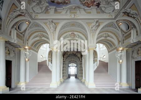 Vestibül, Blick nach Westen in das Treppenhaus Stockfoto