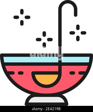 Punsch, Party Drinks, Alkohol flache Farbe Linie Symbol. Isoliert auf weißem Hintergrund Stock Vektor