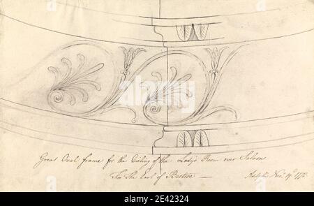 Robert Adam, 1728â € "1792, Briten, Headfort House, Irland: Detail der Lady's Room Decke, 1772. Stift und braune Tinte, Stift und schwarze Tinte und Graphit auf mäßig dickem, leicht strukturiertem, cremefarbenen Papier. Architekturzeichnungen, Architekturmotiv, Decken, Neoklassik, Ornament. Headfort House, Irland, Kells Stockfoto