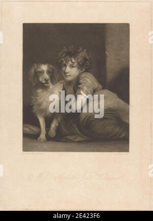 Druck gemacht von George Clint, 1770â € "1854, Britisch, Miss Arabella Jane Wilmot, nach 1810. Mezzotinta auf mäßig dickem, leicht strukturiertem, beigefarbenem Papier. Kind, Locken, Hund (Tier), Kleid, Mädchen, Noblewoman, Portrait, Posen. Sullivan (nÃ©e Wilmot), Arabella Jane (1796-1839) Stockfoto
