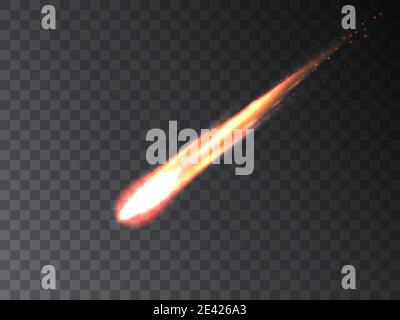 Fallender Meteorit. Brennender Feuerball-Asteroid. Vektor-Illustration eines fallenden fliegenden brennenden Kometen Meteor auf einem transparenten Hintergrund. Stock Vektor