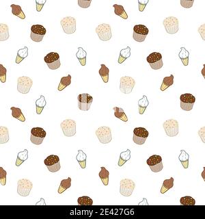 Nahtlose Cupcakes und Eis Textur. Köstliches, nahtloses Vektordesign. Stock Vektor