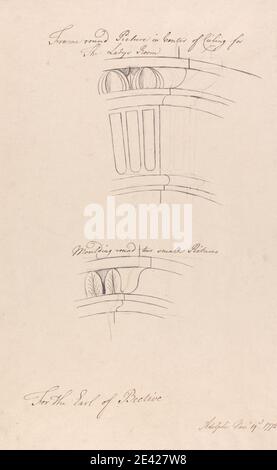 Robert Adam, 1728â € "1792, Briten, Headfort House: Lady's Room Moldings, 1772. Stift und schwarze Tinte, Graphit auf mäßig dickem, leicht strukturiertem, cremefarbenen Papier. Architektonisches Motiv, Decke, Rahmen (Einrichtung), Haus, Stuckleisten, Neoklassik. Headfort House , Irland , Kells , Kells , Meath Stockfoto