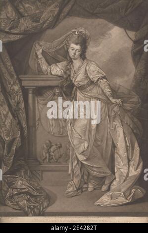 Edward Fisher, 1722â € "1785, Briten, Miss Farren in der Charakter von Hermine, 1781. Mezzotint auf Medium, leicht strukturiert, cremefarbenen Papier gelegt. Schauspielerin, Kostüm, Vorhänge, Kleid, Schmuck, literarisches Thema, Halskette, Performance, Theaterstücke von William Shakespeare, Porträt, Relief, Roben, die Winter's Tale, Spiel von William Shakespeare, Theater (Disziplin), Schleier, Frau. Shakespeare, William (1564â € "1616), Dramatiker und Dichter Farren, Elizabeth (1759x62â € "1829), Schauspielerin Hermine (Charakter in der Winter's Tale) Stockfoto