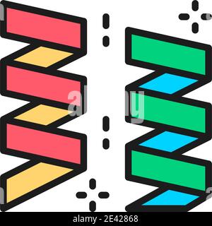 Streamer Bänder, Girlanden, Konfetti, Party-Accessoires flache Farblinie Symbol. Stock Vektor