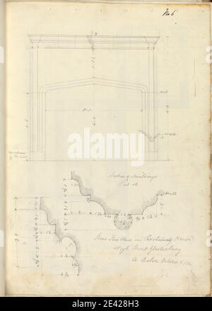 Unbekannter Künstler, ( A Beloe), Tribunal House, Glastonbury, Somerset: Elevation and Details of Stone Fireplace, 1832. Graphit auf mäßig dickem, leicht strukturiertem, cremefarbenen Wove-Papier. Architektonisches Motiv, Gotik (Mittelalter), Pläne (Zeichnungen), Abschnitte, Stein. Glastonbury Stockfoto