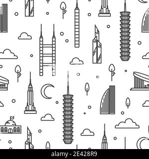 Wolkenkratzer einfache Linie nahtloses Muster auf weiß isoliert. Vektorgrafik Stock Vektor