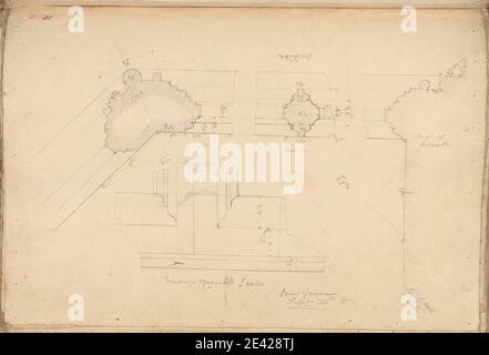 Unbekannter Künstler, (B Green), Raglan Castle, Monmouthshire, Wales: Details zu Windows, 1831. Graphit auf mittlerem, glattem, cremefarbenem Wove-Papier. Architekturmotiv, Burg, Gotik (Mittelalter), Formgebung, Nischen, Pläne (Zeichnungen). Monmouthshire, Raglan Castle Stockfoto