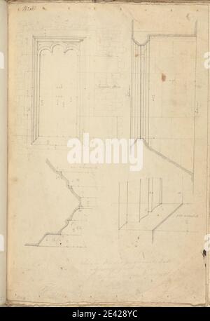 Unbekannter Künstler, (FT Dollman), Raglan Castle, Monmouthshire, Wales: Details von kleinen Fenstern in Servants' Hall, 1831. Graphit und Stift und braune Tinte auf Medium, leicht strukturiert, cremefarbenen Wove Papier. Architekturmotiv, Burg, Gotik (Mittelalter), Pläne (Zeichnungen), Dienstsäle, Fenster. Monmouthshire, Raglan Castle Stockfoto