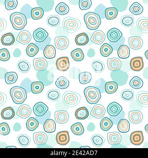 Nahtloses Muster im modischen Druck. Vektor-Design mit bunten handgezeichneten skizzenhaften Kreisen. Orange und Blau. Stock Vektor