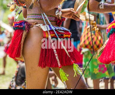 Traditioneller Milamala-Tanz der Trobriand-Inseln während des Festivals der freien Liebe, Kwebwaga, Papua-Neuguinea Stockfoto