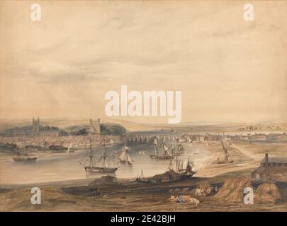 Henry Gastineau, 1791â € "1876, Briten, EIN Blick auf Rochester, die Stadt und den Hafen, undated. Aquarell, mit Stift, in brauner Tinte, schwarze Tinte, rote Tinte, Gouache, Graphit, Gummi arabisch, und kratzen auf sehr dicken, mäßig strukturierten, beige, Wove Papier. Boote, Hafen, Marine-Kunst, Stadt Stockfoto