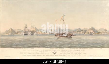 Henry Papprill, 1816â € "d.after 1883, Amerikaner, Diese Ansicht der Einnahme von Amoy an der Küste von China, am 26. August 1841, durch Ihre Majestät der Vereinten Kräfte, unter Vice Admiral Sir William Parker K.C.B. und Lieut. General Sir Hugh Gough... Platte 1, 1844. Aquatinta auf mäßig dickem, glattem, cremefarbenem, gewebenem Papier. Stockfoto