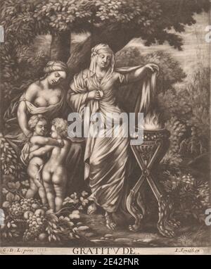 Druck von unbekannten Künstler gemacht, siebzehnten Jahrhundert-achtzehnten Jahrhundert, Dankbarkeit, undatiert. Mezzotinta auf mäßig dickem, mäßig strukturiertem, cremefarbenen, gedeckten Papier. Stockfoto