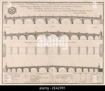 Benjamin Cole, 1697â € "1783, britische, Entwürfe für Blackfriars Bridge, 1756. Gravur. Stockfoto