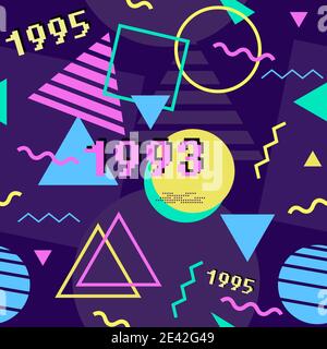 Mode-Design - 1990 Stil Muster. Geometrischer Memphis-Vektor im Stil der 80er und 90er Jahre. Nahtlose Struktur der 1990er Jahre. Stock Vektor