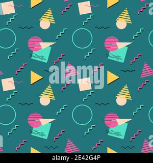 Nahtloses Vektormuster der 1990er Jahre. Geometrische Vektorstruktur im Memphis-Stil der 80er und 90er Jahre. Stock Vektor