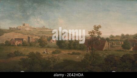 Arthur Nelson, aktiv 1765â € "1773, Briten, Landschaft, mit Dover Castle in der Ferne, ca. 1767. Öl auf Tafel. Tiere, Korb, Burg, Stadt, Stadtbild, Entfernung, Festung, Beweidung, Landschaft, Wäscherei, Mädchen, Mann, Weide, Schafe, Hirten, Himmel, Kirchturm, Stein, Stadt, Bäume, Wand, Frauen. Dover , Dover Castle , Dover, Strait of , England , English Channel , Kent , Vereinigtes Königreich Stockfoto