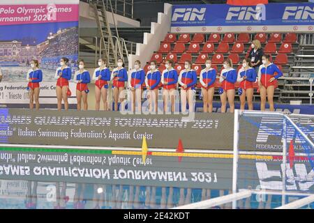 Federal Center B. Bianchi, Triest, Italien, 21 Jan 2021, Slowakei Team während der Frauen &#39;s Wasserball Olympic Game Qualification Tournament - Italien vs Slowakei, Olympische Spiele - Foto Marco Todaro / LM Stockfoto