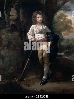 John Singleton Copley, 1738â € "1815, Amerikaner, aktiv in Großbritannien (von 1776), Richard Heber, 1782. Öl auf Leinwand. Ball, Schläger, Junge, Hosen, Schnallen, Kind, Cricket, Landschaft, Paddel (Ballspiel-Ausrüstung), Porträt, Rüschen, Strümpfe. Heber, Richard (1774â € "1833), Buchsammler Stockfoto