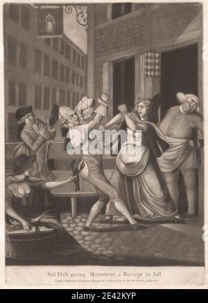 Druck von unbekannten Künstler, achtzehnten Jahrhundert, Sal DAB geben Monsieur eine Quittung in voller, 1776. Mezzotinta auf mittelschwerem, leicht strukturiertem, cremefarbenen Papier. Stockfoto