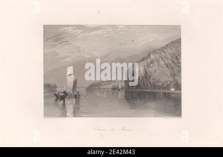 Robert Wallis, 1794â € "1878, britische, Coteaux de Mauves, 1833. Liniengravur auf mittlerem, glattem, weißem, gewebenem Papier. Hügel, Landschaft (Darstellung), Fluss. ArdÃ¨che , Europa , Frankreich , Loire Stockfoto