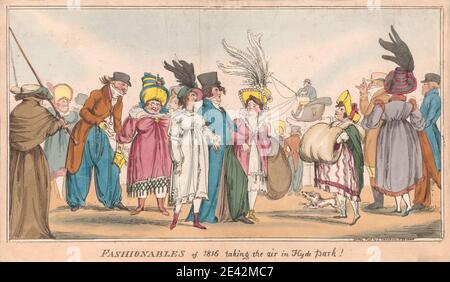 Unbekannter Künstler, Fashionables von 1816 Taking the Air in Hyde Park!, c. 1816. Handkolorierte Radierung. Stockfoto