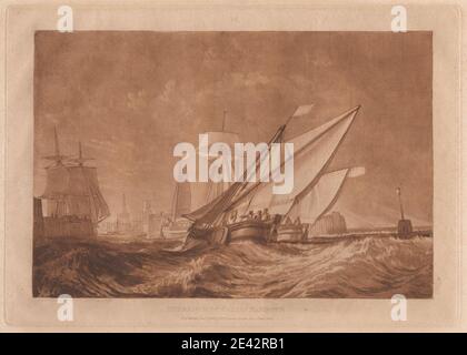 Geätzt und graviert von Joseph Mallord William Turner, 1775â € "1851, britische, Eingang von Calais Hafen, 1816. Ätzung und Mezzotinta, gedruckt in brauner Tinte auf Medium, leicht strukturiert, cremefarbenes Papier. Stockfoto