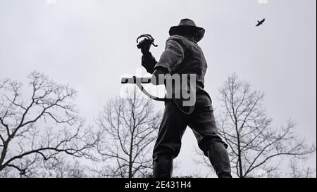 Soldatenstatue in der Nähe von 85 ft Wilder Turm, Denkmal der Blitzbrigade in der Schlacht von Chickamauga 1863 Stockfoto