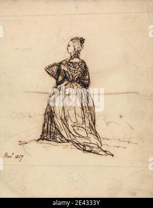 Zugeschrieben Queen Victoria, 1819â € "1901, Briten, Queen Anne, 1857. Stift und schwarze Tinte auf Medium, leicht gestrafft, Creme Wove Papier. Kleid, Fächer, Figur Studie, Porträt, Frau. Anne (1574â € "1619), Königin von England, Schottland und Irland, Gemahlin von James VI und ich Stockfoto