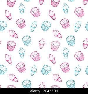 Cupcakes and ice cream. Seamless background. Seamless vector pattern. Stock Vektor