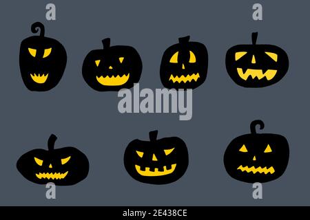 Halloween Grusel Kürbis Set. Handgezeichnete Illustration. Halloween Jack-o-Laterne. Stock Vektor