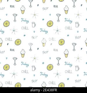 Nahtlose Mode Muster Wochenende Thema. Happy Friday Vektor Textur Design. Stock Vektor