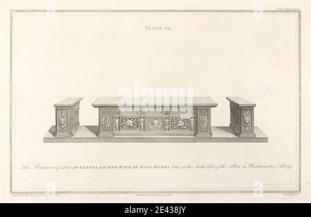 Gestochen von James Basire, 1769â € "1822, britische, ein Konto von einigen alten Denkmälern in Westminster Abbey, in Vetusta Monumenta, Band 2: Das Denkmal von Ann von Kleve, vierte Frau von König Heinrich VIII (Tafel VII), 1780. Gravur. Stockfoto