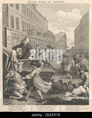 William Hogarth, 1697â € "1764, britische, die zweite Stufe der Grausamkeit: Zweite, Coachman schlägt ein gefallenes Pferd, 1751. Gravur. Stockfoto