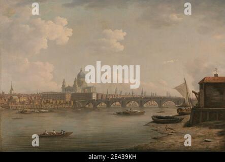 William Marlow, 1740â € "1813, britische, St. Paul's und Blackfriars Bridge, zwischen 1770 und 1772. Öl auf Leinwand. Architektonisches Subjekt, Architektur, Boote, Brücke (Bauarbeiten), Gebäude, Kathedrale, Kirche, Stadtbild, Männer, Fluss, Ruderboote, Segelboot, Ufer (Landform). England , Europa , Groß-London , London , Themse , Vereinigtes Königreich Stockfoto