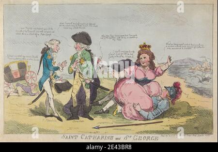 (?) Isaac Cruikshank, 1756â € "1810, British, Saint Catharine und St. George, 1791. Radierung, handfarbig. Stockfoto