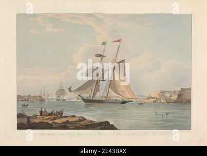 Edward Duncan, 1803â € "1882, Briten, die Mary, Joshua Collings, Meister, Eingabe der Hafen von La Valletta, auf der Insel Malta, Dezember 5, 1835, 1835. Farbiges Aquatinta. Stockfoto