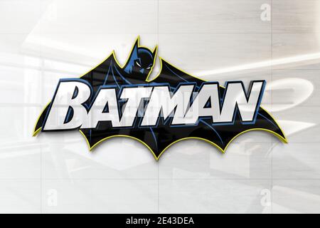 batman-Logo an der glänzenden Wand Stockfoto