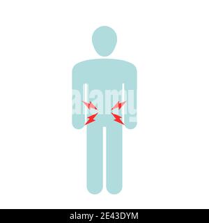 Vektor-Symbol für Bauchschmerzen. Magenschmerzen oder Lebensmittelvergiftung menschliche Silhouette. Schmerzkonzept. Stock Vektor
