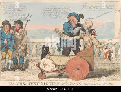 Isaac Cruikshank, 1756â € "1810, britische, die Treasury Spectre, oder der Leiter der Nation in einer Queer Situation, 1798. Radierung, handfarbig. Stockfoto
